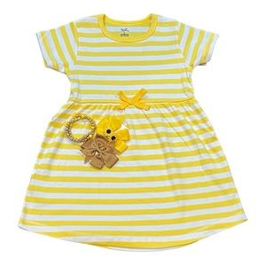 Girls dress size 4T organic cotton yellow white stripes sunflower bracelet bow